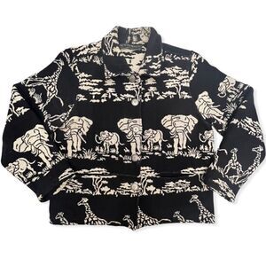 Vintage New Identity Elephant & Giraffe Safari Print Tapestry Jacket
